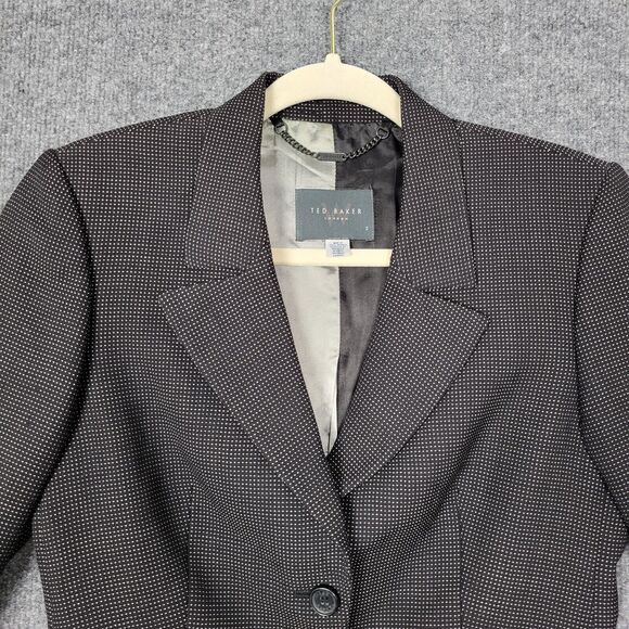 TED BAKER Black Dot 2 Button Lined Long Sleeve Wool Blazer Jacket SIZE 2 US 6 - Picture 3 of 13
